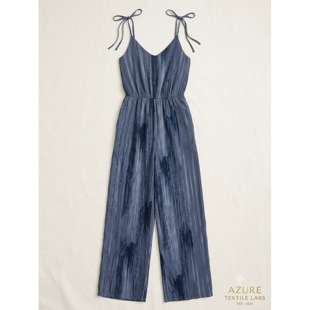 Soma WKND Blue Abstract Print Tie Shoulder Wide Leg Jumpsuit Small